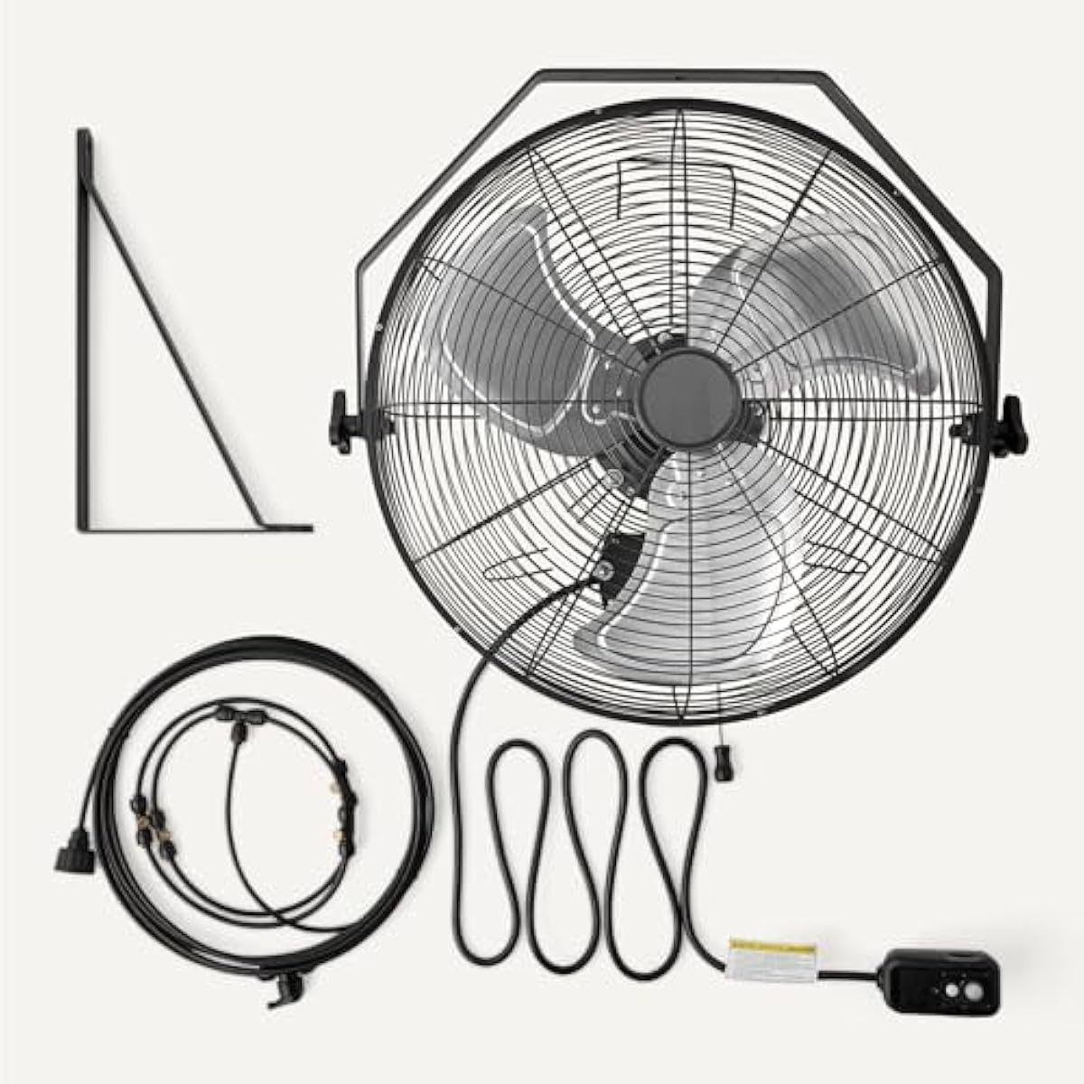 Amazon Basics 18" Outdoor Heavy-Duty Misting Fan, Wall-Mounted, Industrial, Waterproof (IP44), With Tilt Head, Metal Blades, Dual Ball Bearing Motor, 3 Speeds Up to 1550 RPM and 3781 CFM, Black