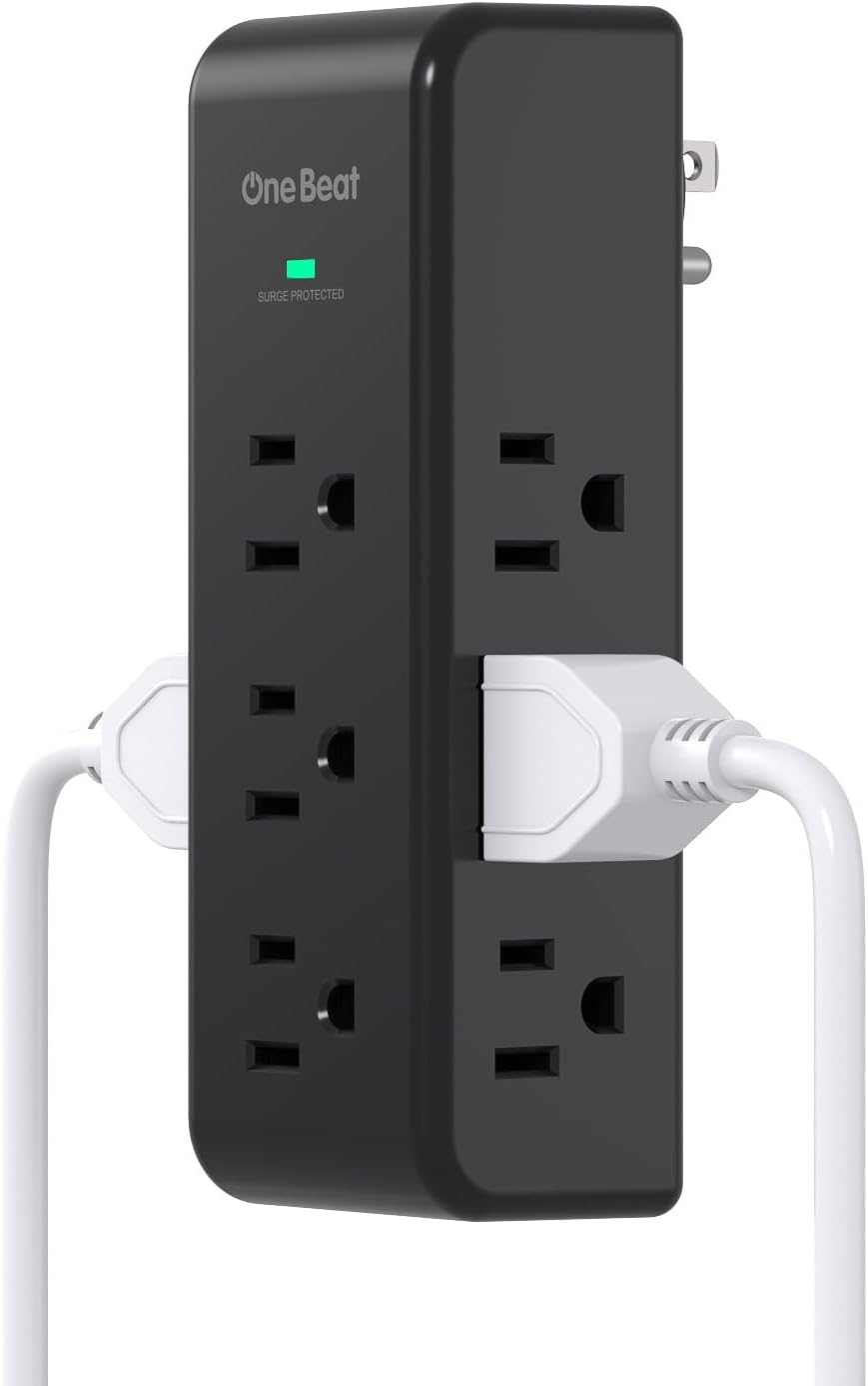 Surge Protector Outlet Extender - with Rotating Plug, 6 AC Multi Plug Outlet with 4 USB Ports (2 USB C), 1800J Wall Charger, 3-Sided Power Strip with Spaced Outlet Splitter for Home, Office, Travel
