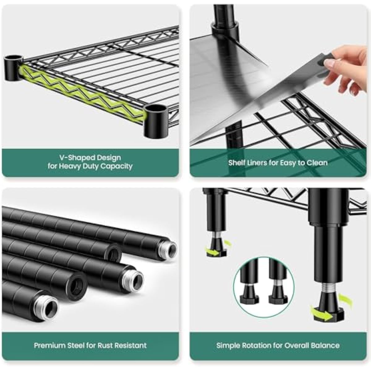 5-Tier Storage Shelves 72" H Wire Shelving, Adjustable Metal Shelving Pantry Shelves, 1325LBS Heavy Duty Rack with Shelf Liners for Garage Commercial Kitchen, 36" W x 14" D x 72" H, Black