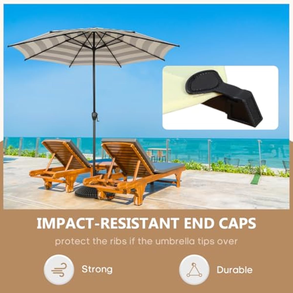 Abba Patio 9FT Lyon Outdoor Patio Umbrella Outdoor Table Umbrella with Push Button Tilt and Crank Market Umbrella 8 Sturdy Ribs UV Protection Waterproof for Garden Deck Backyard Pool, Black & Ivory