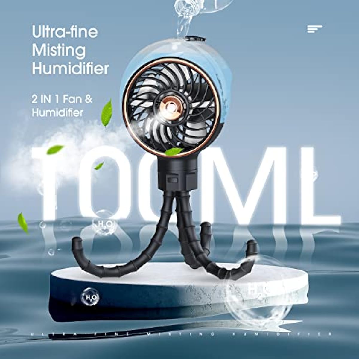 Ausic Stroller Fan with Mist, 100ml Misting Portable Fan for Stroller, Safe Baby Fans with Detachable Tripod, Baby Essentials, Clip on Fans for Crib, Treadmill, Car Seat, Outdoor, Beach, Golf Cart
