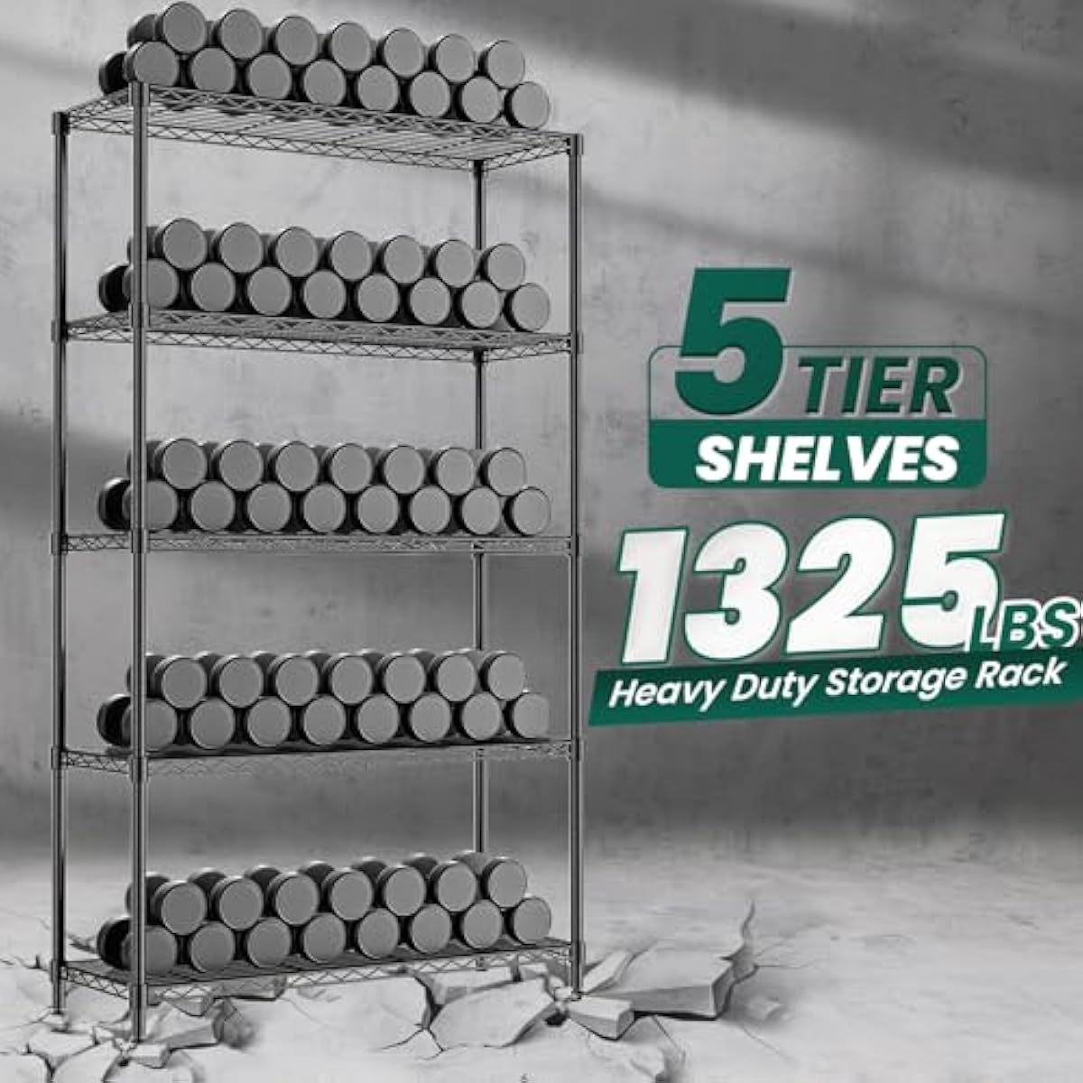 5-Tier Storage Shelves 72" H Wire Shelving, Adjustable Metal Shelving Pantry Shelves, 1325LBS Heavy Duty Rack with Shelf Liners for Garage Commercial Kitchen, 36" W x 14" D x 72" H, Black