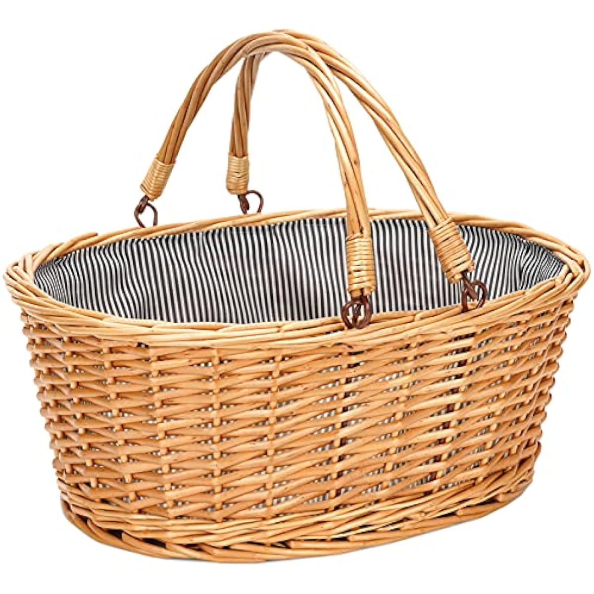 Wicker Picnic Basket with Double Folding Handles, Natural Large Willow Hamper Empty Basket Cheap Easter Eggs Candy Storage Wine Basket for Toy, Flower, Wedding（Grey 16inch）
