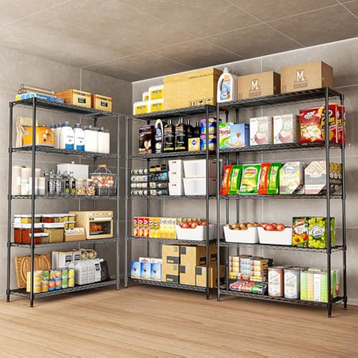 5-Tier Storage Shelves 72" H Wire Shelving, Adjustable Metal Shelving Pantry Shelves, 1325LBS Heavy Duty Rack with Shelf Liners for Garage Commercial Kitchen, 36" W x 14" D x 72" H, Black