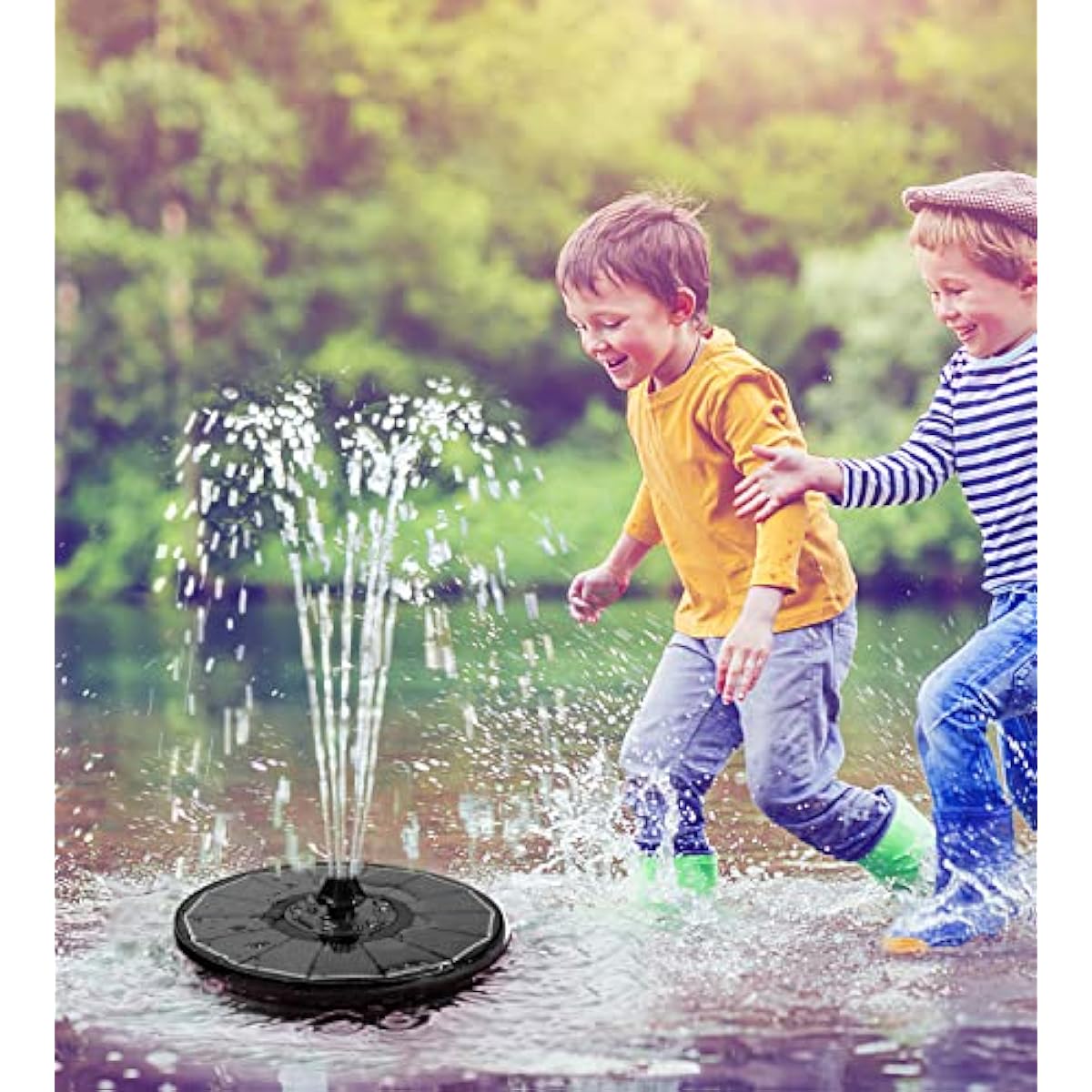 Yzert Solar Fountain Glass Panel with 2200 mah Battery, 3.5W Floating Solar Water Fountain with 4 Fixed Rods, Solar Pump for Bird Bath, Garden, Pond, Pool, Outdoor (Black Panel White Lights)