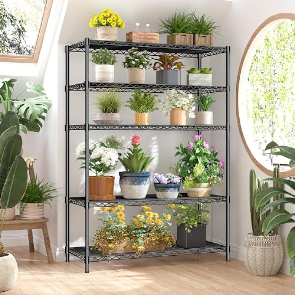 5 Tier Storage Shelves 71"H Wire Shelving Adjustable Metal Shelving,1000LBS Pantry Shelves Sturdy Steel Wire Shelf for Kitchen Commercial Pantry Garage Warehouse ,71"H X35.5"W X13.8"D, Black