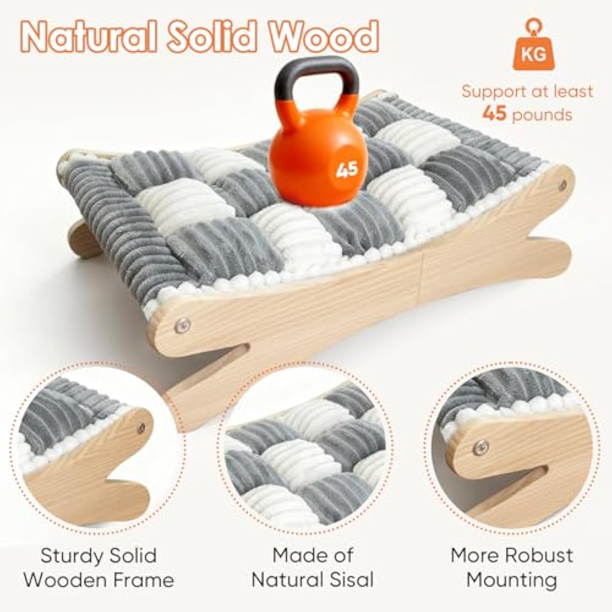 Plush Elevated Cat Bed - Cozy Raised Cat Hammock with Solid Wood Frame, Soft Furry Cushion for Indoor Cats & Small Dogs, Multi-Color Options(Black White)