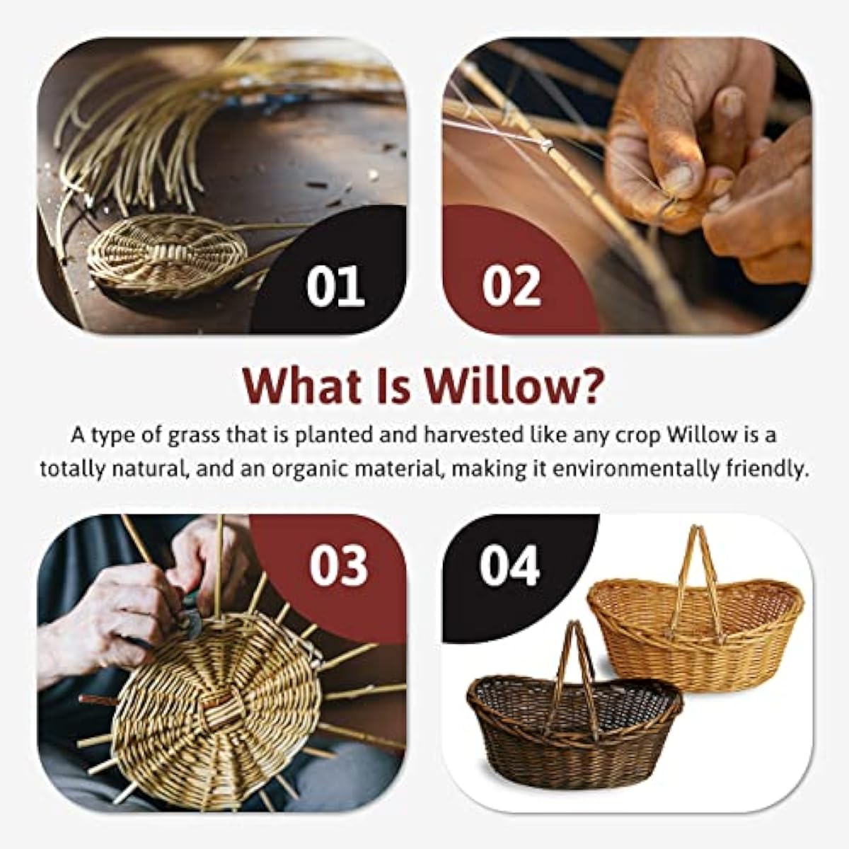 Wald Imports - Medium Wicker Basket with Handle - Dark Brown Hand Woven Harvest Basket - Wicker Flower Basket for Storage, Picnics, Easter, Organizing, and More (17 x 6.5 inches)
