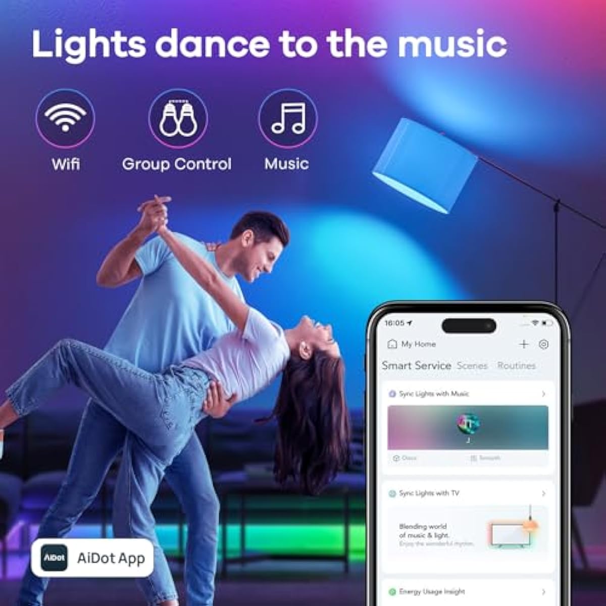 Linkind Smart Light Bulbs, Smart Bulb That Work with Alexa & Google Home, LED Light Bulbs Color Changing, 104 Preset Scene, Music Sync, A19 E26 2.4GHz RGBTW WiFi Bluetooth Light Bulb 60W, 800LM, 4Pack