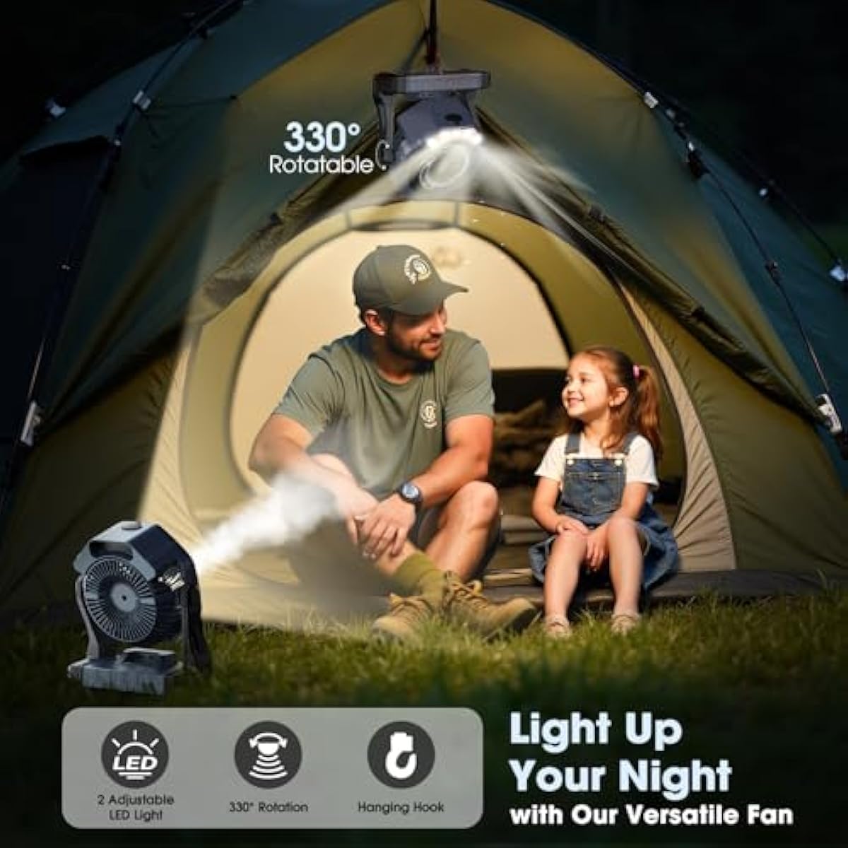 Ausic Portable Misting Camping Fans, [Max 35H Runtime] Outdoor Cooling Fan for Patios, 8 Inch Battery Operated Rechargeable Fans, Water Spray Fan with LED Light, Travel Beach Camp Essential