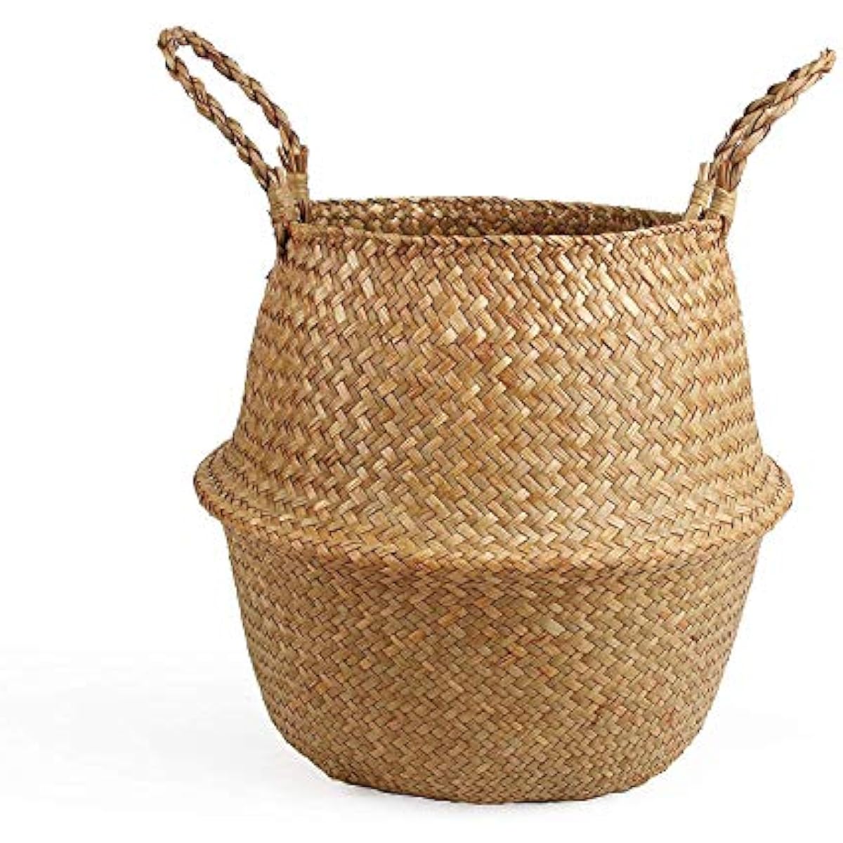 Woven Seagrass Belly Basket for Storage, Plant Pot, Laundry, Picnic and Grocery Basket with Handle (Large, Original)