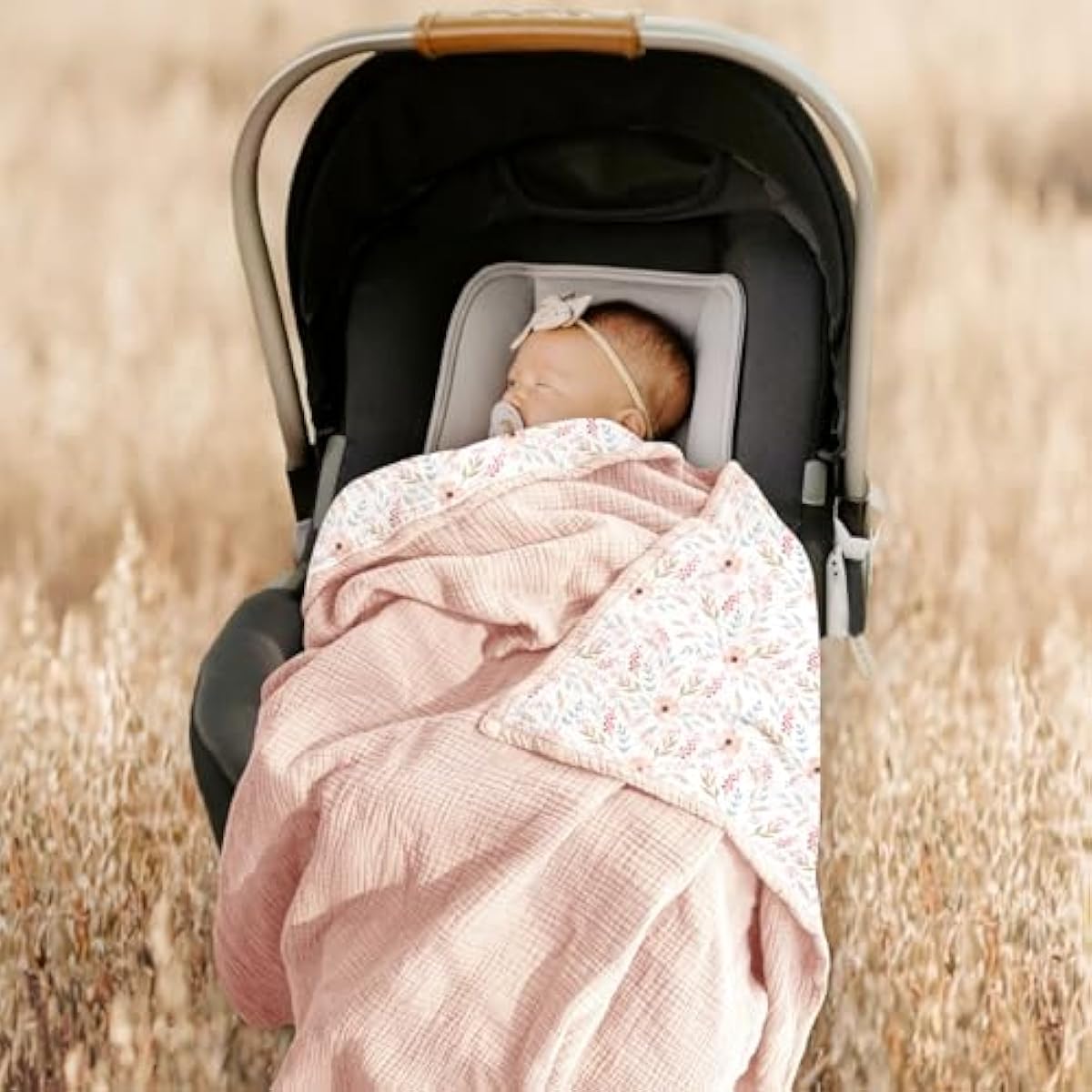 lulumoon Muslin Baby Blanket for Girls: Cotton Toddler Blanket for Crib - Soft Lightweight for Daycare & Nursery 47x47 Inches (Pink Flower)