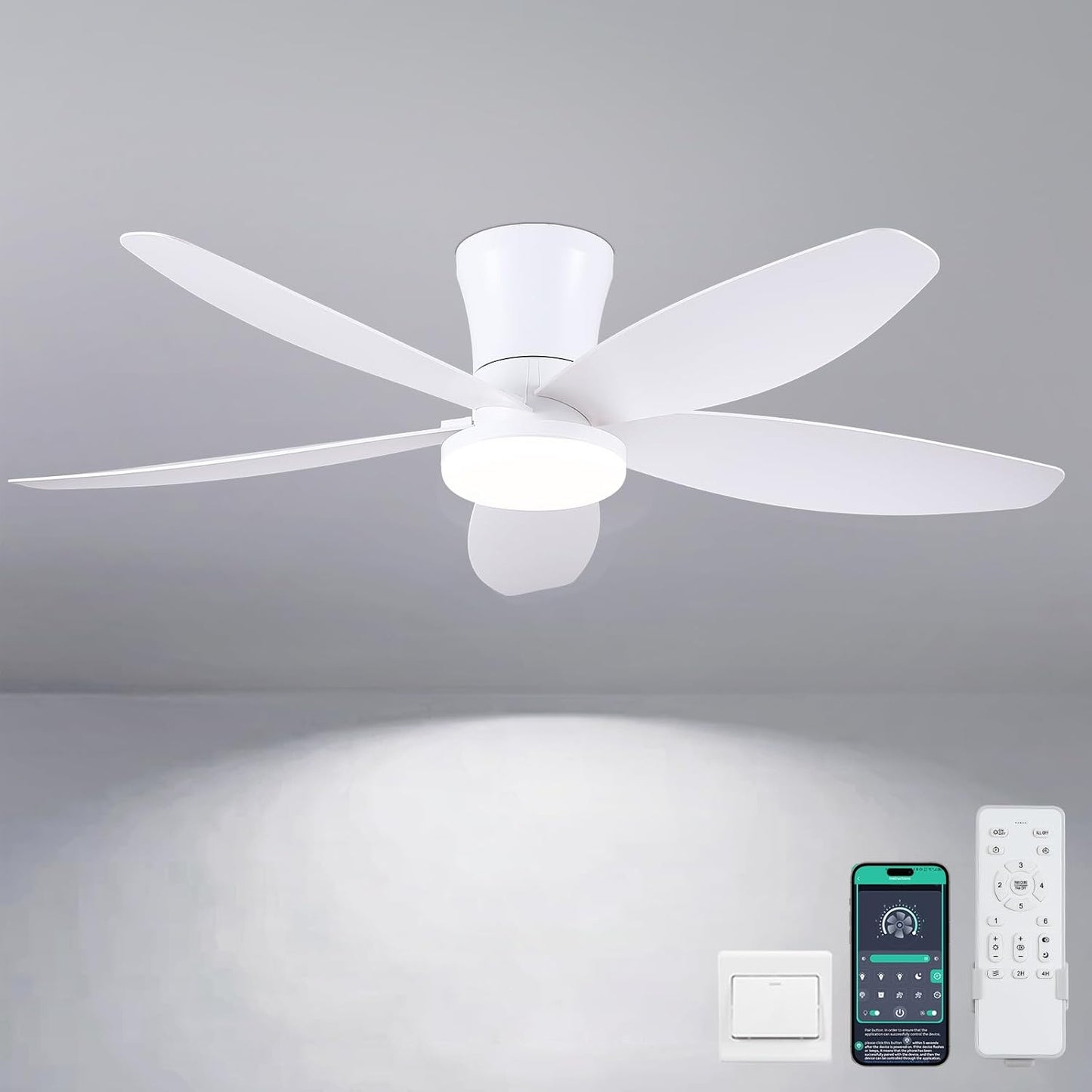 42" Ceiling Fans with Lights-Low Profile Ceiling Fan with Light and Remote/APP Control,Flush Mount,DC Reversible,LED Dimmable Blakc Ceiling Fans for Bedroom,Indoor/Outdoor Patio Use