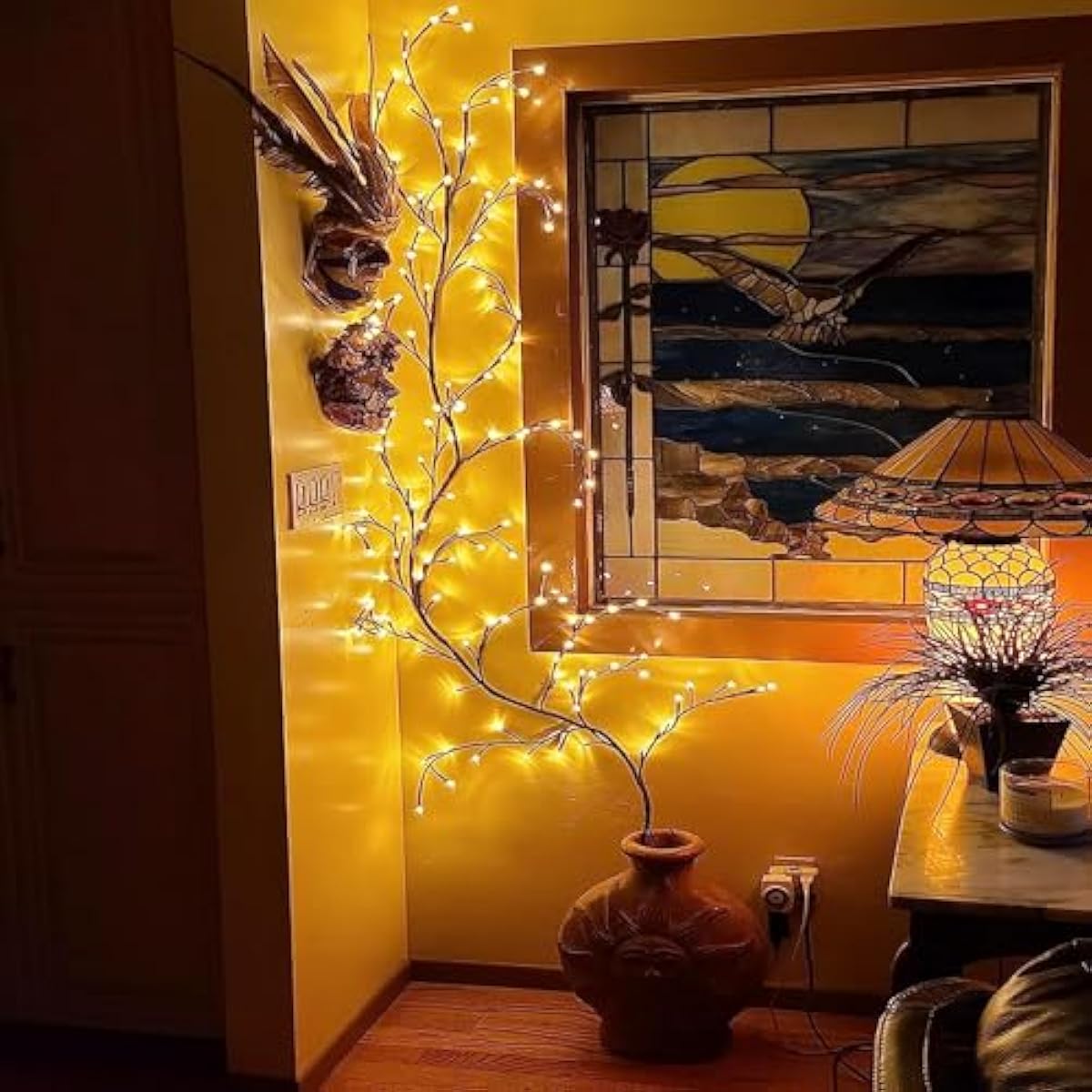 GOESWELL Enchanted Willow Vine Lights with Remote: 7.5Ft 144 LEDs Brown Twig Tree Branch Lights with Timer Dimmer for Indoor Living Room Bedroom Forest Boho Farmhouse Christmas Decor