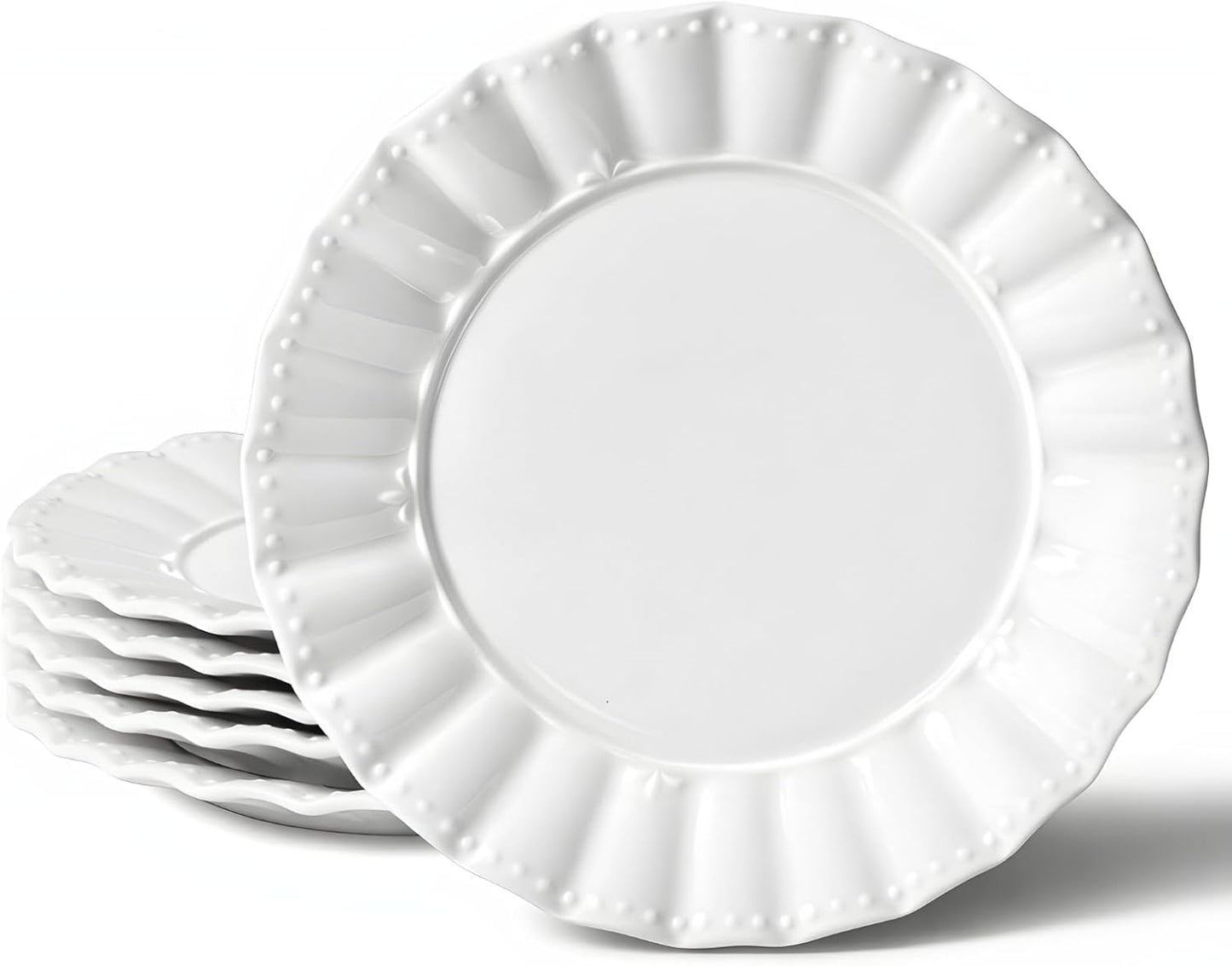 HOMBENE Dessert Plates 8 Inches Set for 6 Ceramic Serving Plates, Plates for Cake Waffles,Wavy Style, Snacks, Pasta, Noodle,Dinner, Microwave & Dishwasher Safe (Mint Glow Green)