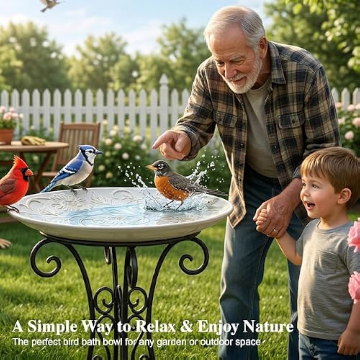 Topadorn Ceramic Bird Bath for Outside, 14.17 Inch Birds Bath Bowl Only, Antique Outdoor Garden Birdbaths for Yard, Tabletop, Deck, Balcony and Lawn
