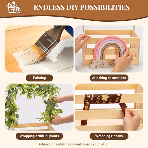Wooden Baby Shower Crate Closet, Baby Storage Crate Hamper with Handle, Basket for Baby Shower Gifts, Welcome Gift Basket for Newborn Boys Girls, Pregnancy Gifts for New Parents