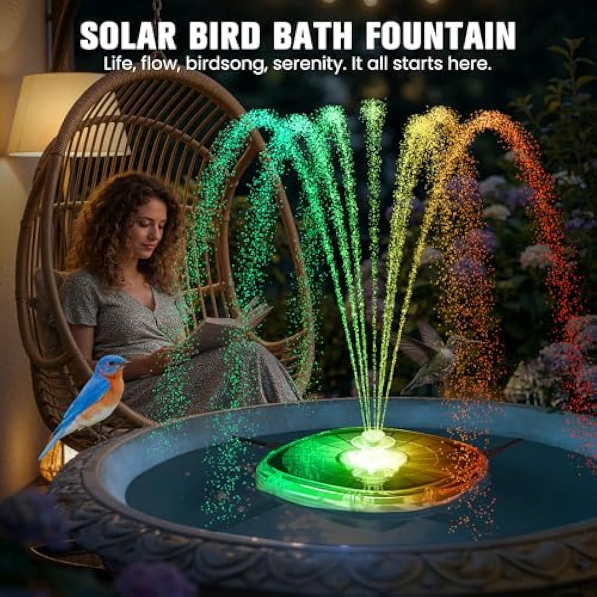 Solar Fountain Pump for Bird Bath,2026 Upgrade Solar Powered Water Fountain Pump with LED Light,4000mAh Battery Bird Bath Fountains Outdoor,9 Spary Modes Solar Birdbath Fountains for Pond,Pool-White