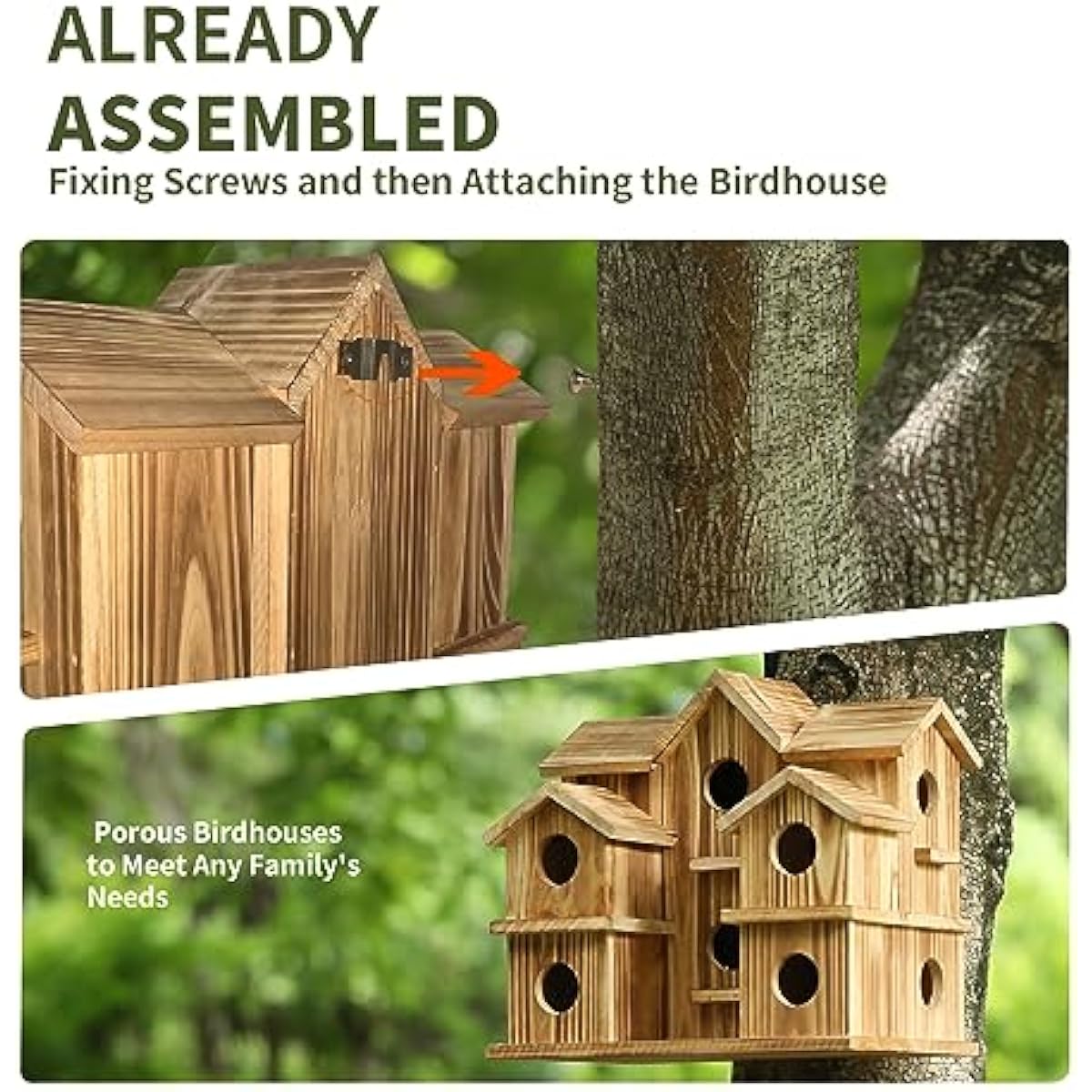 Bird Houses for Outside 10 Hole Bird House Room for 10 Bird Families Large Bird House for Garden/Courtyard/Backyard Decor Finch Bluebird Cardinals Handmade Hummingbird House