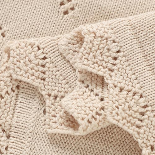 mimixiong Cotton Baby Blanket Knitted Crochet Receiving Crib Nursery Swaddling Blankets for Newborn Baby Boy Girl 30x40 Inch (Oatmeal)