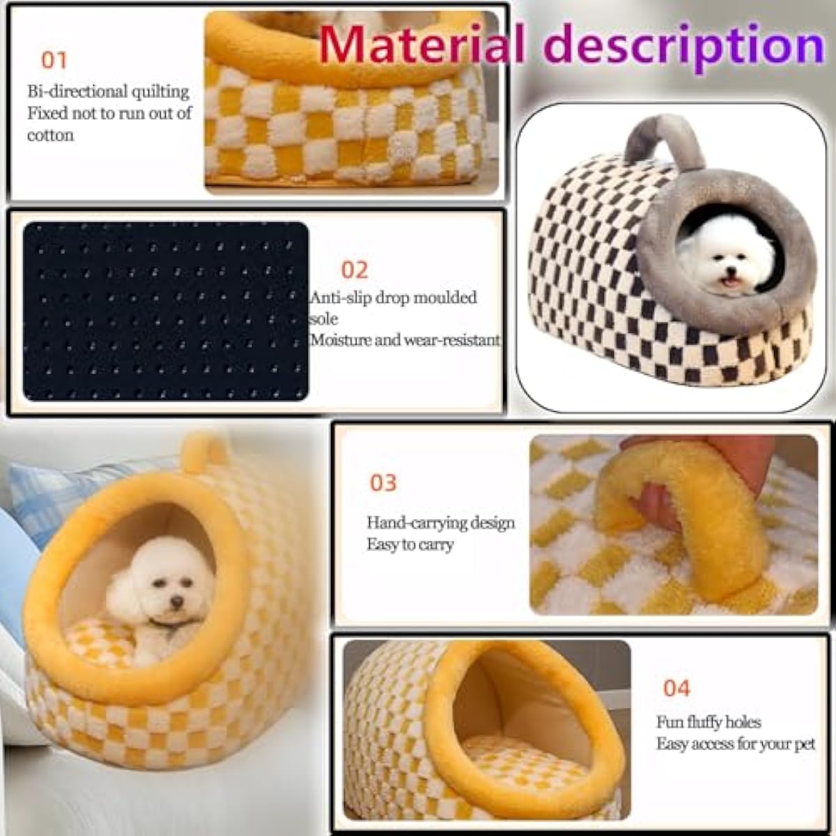 Cat Bed for Indoor Cats - Cat Cave Beds Cat House Cat Tent with Removable Washable Cushioned Pillow, Soft Kitten beds,Cat Beds & Furniture, for Small and Medium Pet Bed (Yellow, M)