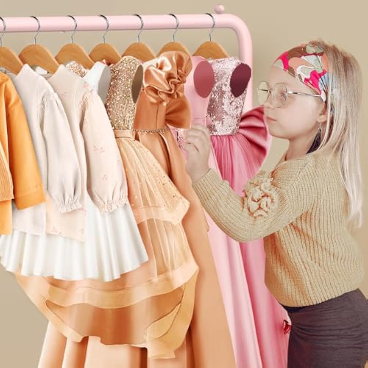 Kids Clothing Rack - Dress Up Storage - Dress Up Rack for Little Girls - Small Kids Costume Wardrobe with 2 Fabric Shelves - Princess Room Bedroom Decor
