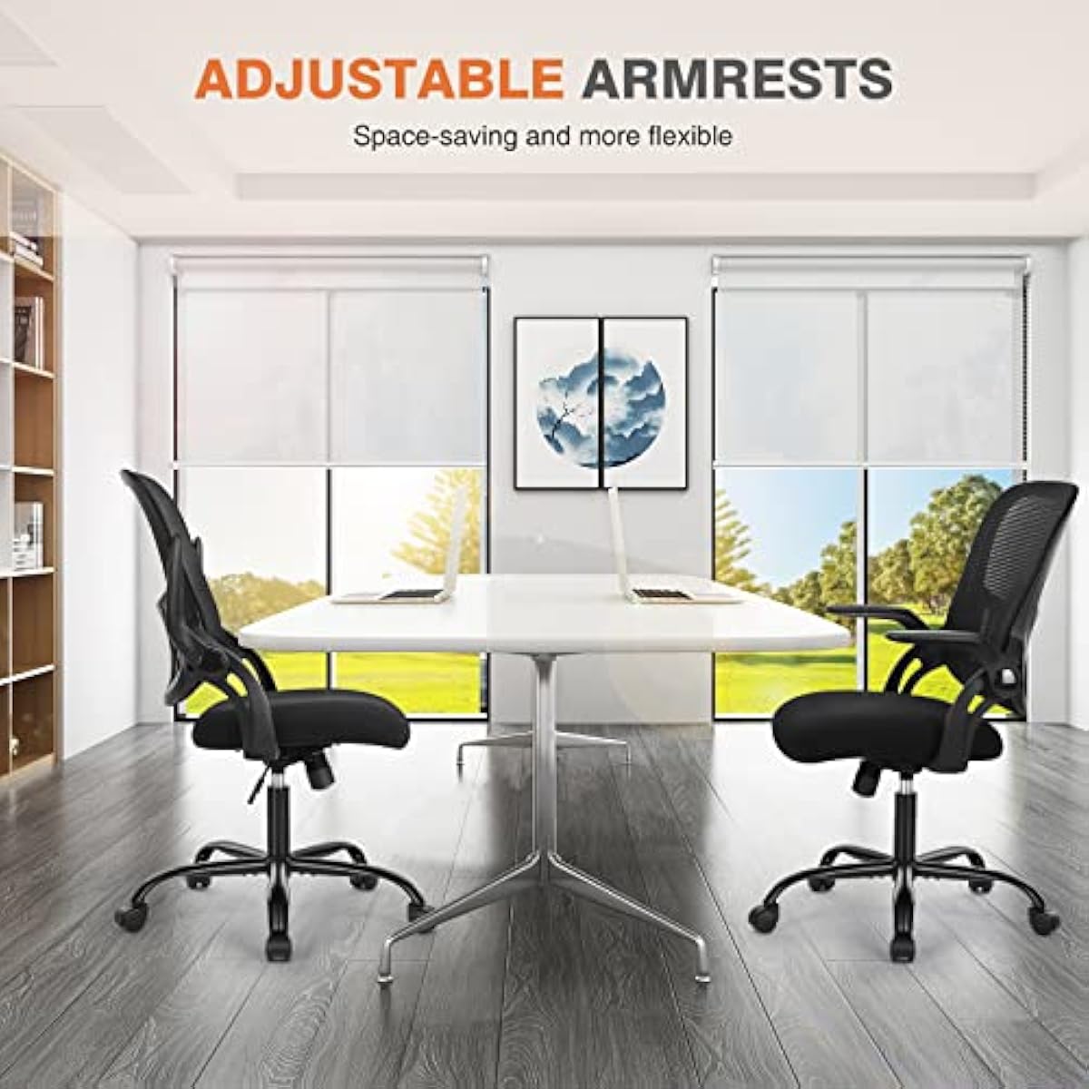 Sweetcrispy Office Computer Desk Chair, Ergonomic Mid-Back Mesh Rolling Work Swivel Task Chairs with Wheels, Comfortable Lumbar Support, Comfy Flip-up Arms for Home, Bedroom, Study, Student, Black