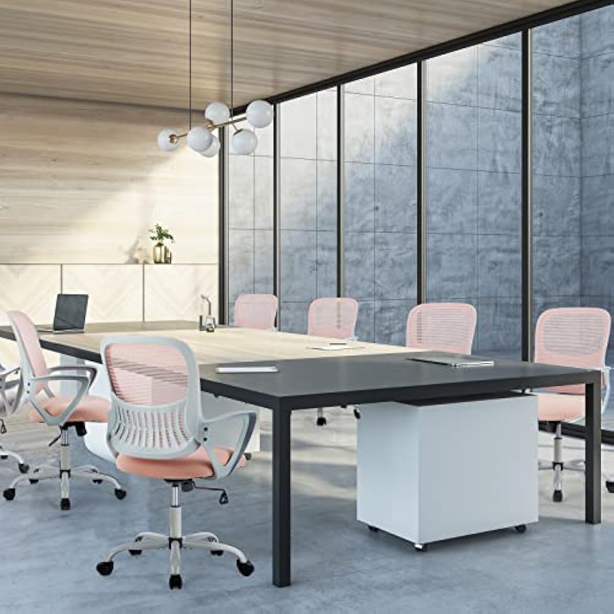 Sweetcrispy Ergonomic Mid-Back Mesh Home Office Desk Chair with Wheels, Lumbar Support, and Comfortable Armrests for Home, Bedroom, Study, Office