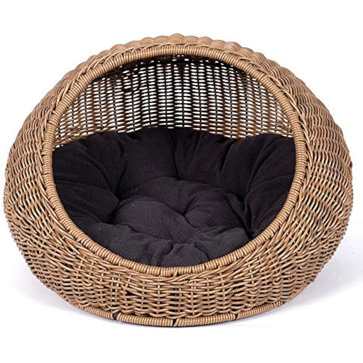 D+GARDEN Wicker Cat Bed Dome for Medium Indoor Cats - a Covered Cat Hideaway Hut of Faux Rattan Houses Pets in Dome Basket, Washable
