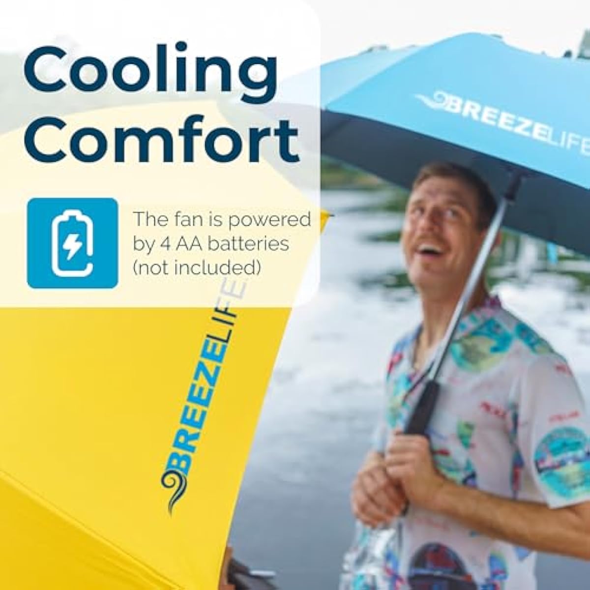 Breeze Life Original Mister Breeze (Silver Design) – Sun Umbrella with Fan and Mist Spray – Portable Fan Umbrella with Mister, 41" UV Shade, 3–4 Hr Runtime – Ideal for Festivals, Beach & Sports