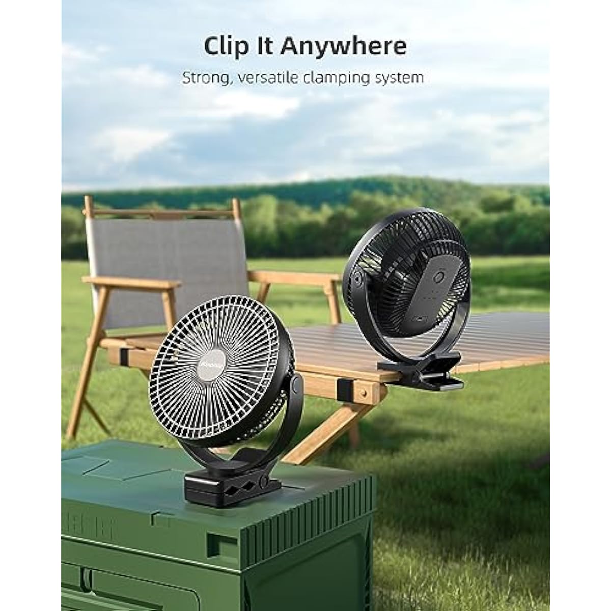 Koonie 10000mAh Clip on Fan Rechargeable, 8-Inch Battery Operated Desk Fan, USB Fan with 4 Speeds, Strong Airflow Sturdy Clamp for Golf Cart Office Desk Outdoor Travel Camping Tent Gym Treadmill,Black