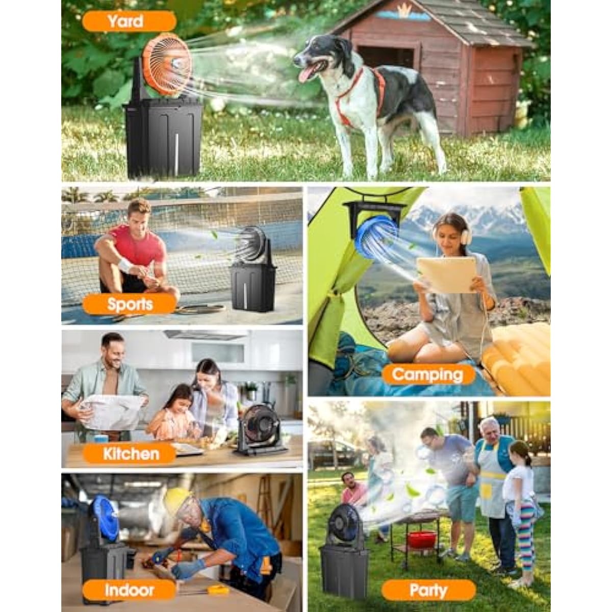 Ausic 9L Bucket Portable Misting Fan for Outdoors Patios - 10IN, 20000mAh Rechargeable Battery Operated Camping Fan, 3 Strong Winds, 3 Large Spray Outlets, for Fishing/Travel/Garden/Golf/Tent/Office