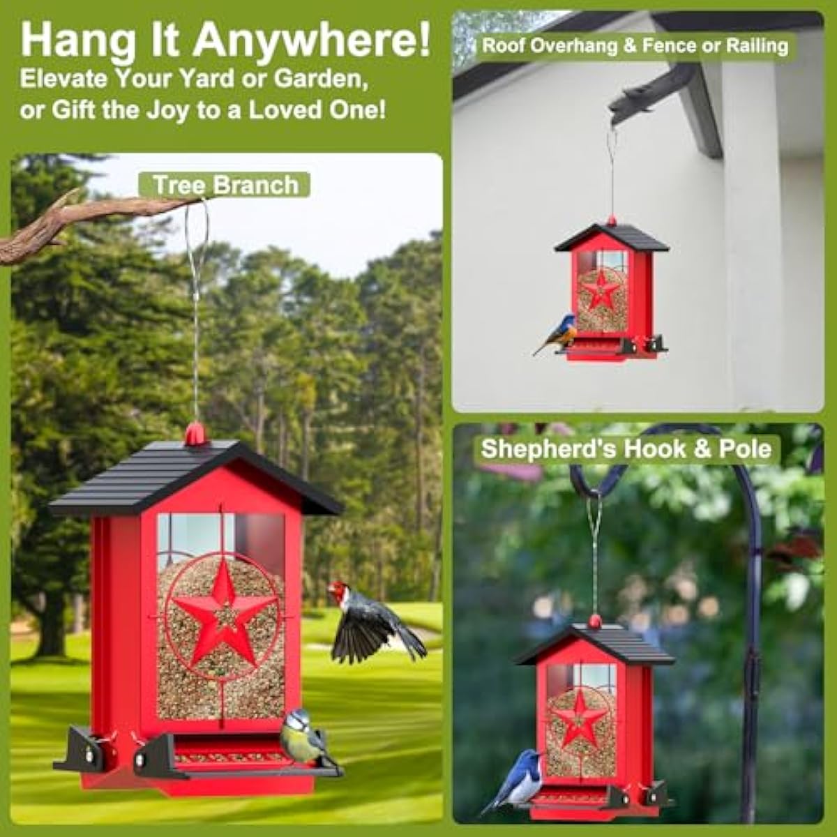 Squirrel Proof Bird Feeders for Outdoors With Weight-Activated, Metal 5LB Large Wild Bird Feeders for Cardinals,Blue jay,Finch, Weatherproof Durable Hanging Bird Feeder for Backyard,Garden,Patio - Red