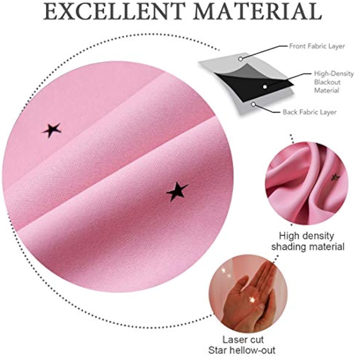 UNISTAR 2 Panels Stars Blackout Curtains for Bedroom Girls Kids Baby Window Decoration Double Layer Star Cut Out Aesthetic Living Room Decor Wall Home Curtain,W52 x L63 Inches,Pink
