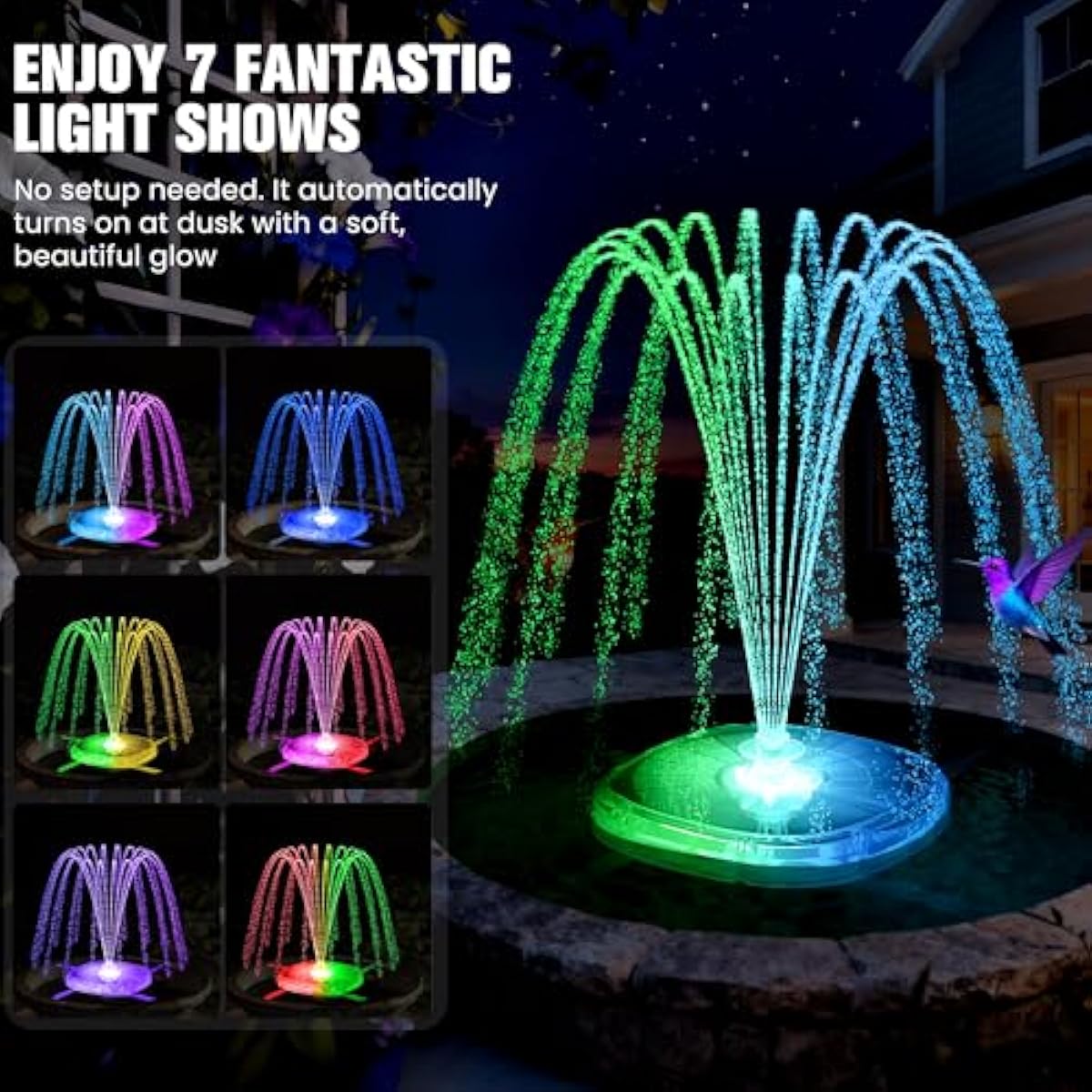 Solar Fountain Pump for Bird Bath,2026 Upgrade Solar Powered Water Fountain Pump with LED Light,4000mAh Battery Bird Bath Fountains Outdoor,9 Spary Modes Solar Birdbath Fountains for Pond,Pool-White
