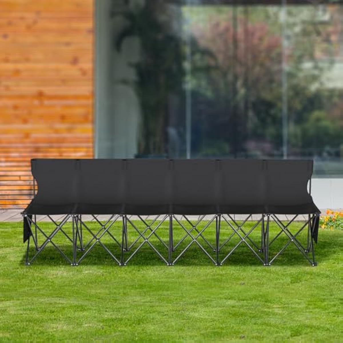 VEVOR Portable Folding B ench, 6 Seats Foldable Sideline B ench, Outdoor Camping Bench Chair with Carry Bag & Backrest, Team Sport Sideline B ench, No Assembly Instant Seating, Black