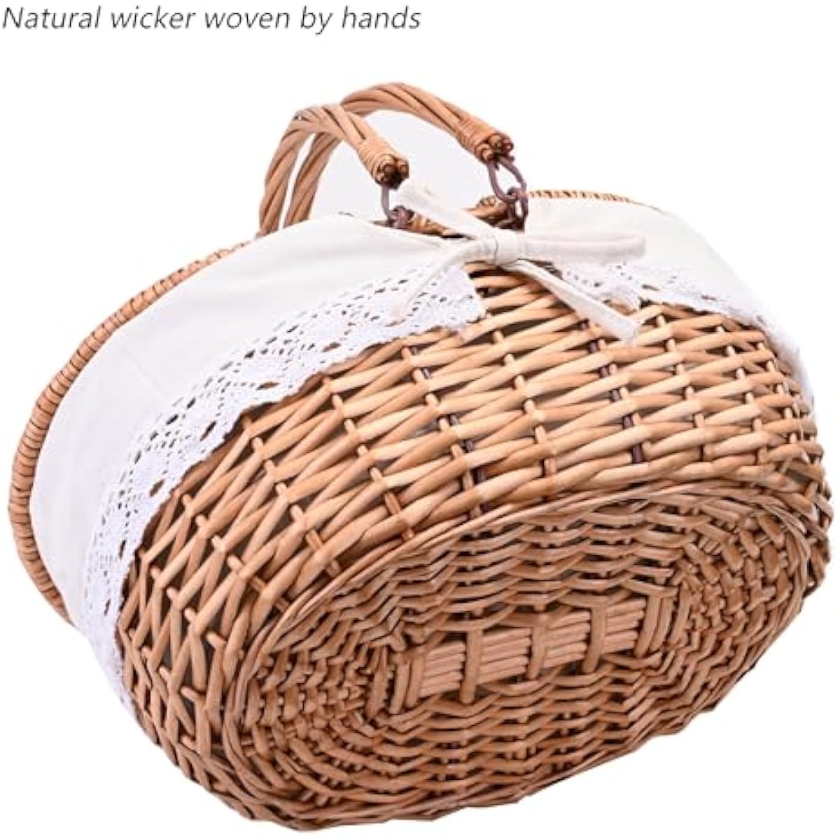 Wicker Picnic Basket with Removable Liner Empty Picnic Baskets with Lid, Picnic Hamper with Foldable Handles for Picnic 2, Natural Color, Large