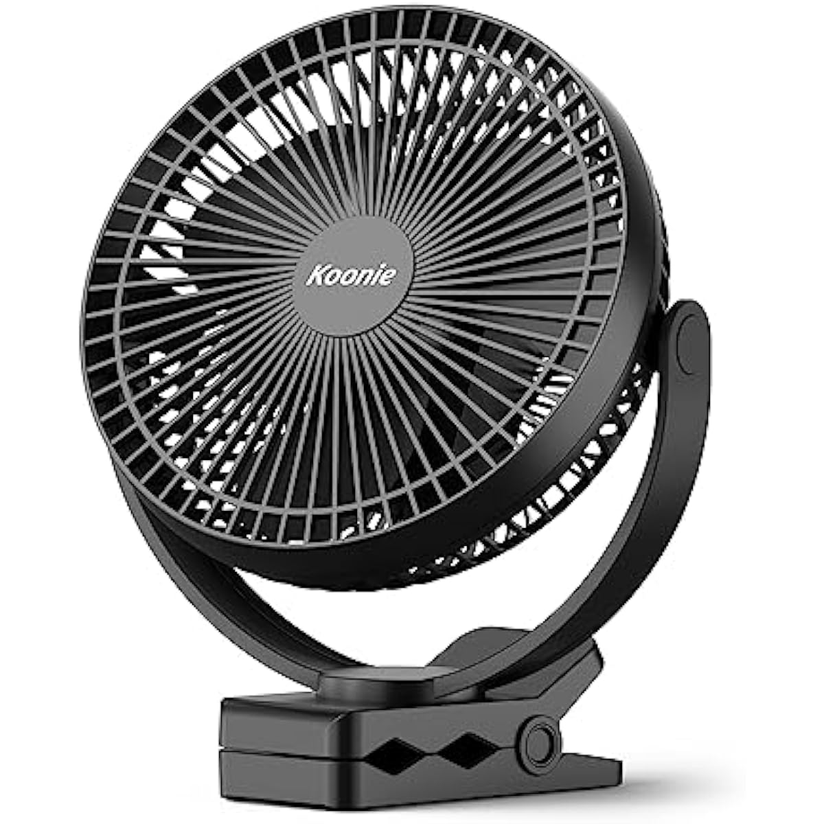 Koonie 10000mAh Clip on Fan Rechargeable, 8-Inch Battery Operated Desk Fan, USB Fan with 4 Speeds, Strong Airflow Sturdy Clamp for Golf Cart Office Desk Outdoor Travel Camping Tent Gym Treadmill,Black