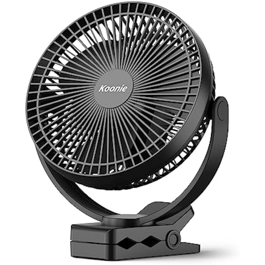 Koonie 10000mAh Clip on Fan Rechargeable, 8-Inch Battery Operated Desk Fan, USB Fan with 4 Speeds, Strong Airflow Sturdy Clamp for Golf Cart Office Desk Outdoor Travel Camping Tent Gym Treadmill,Black