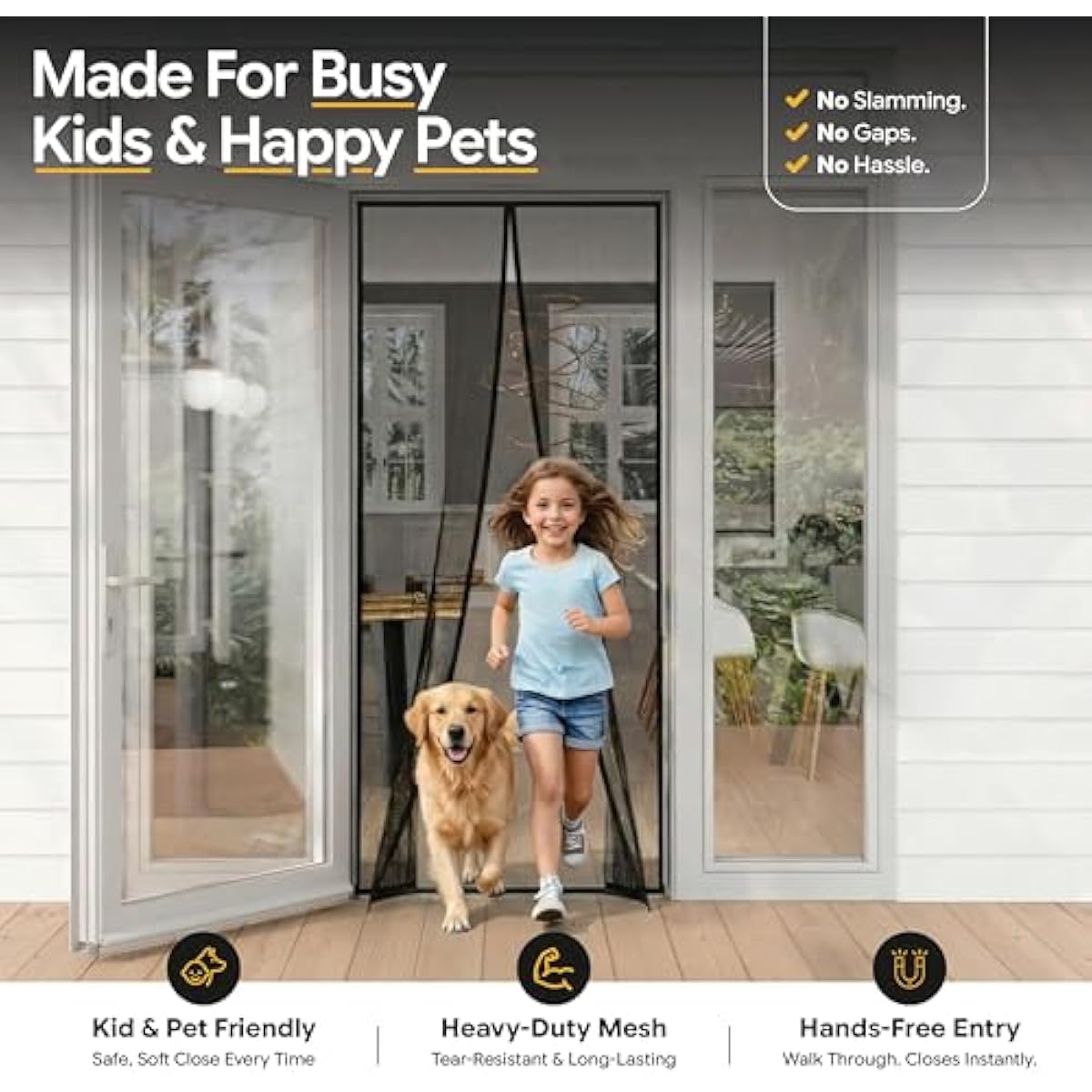 AUGO Magnetic Screen Door - Self Sealing, Heavy Duty, Hands Free Mesh Partition Keeps Bugs Out - Pet and Kid Friendly - Patent Pending Keep Open Feature - 38 Inch x 83 Inch
