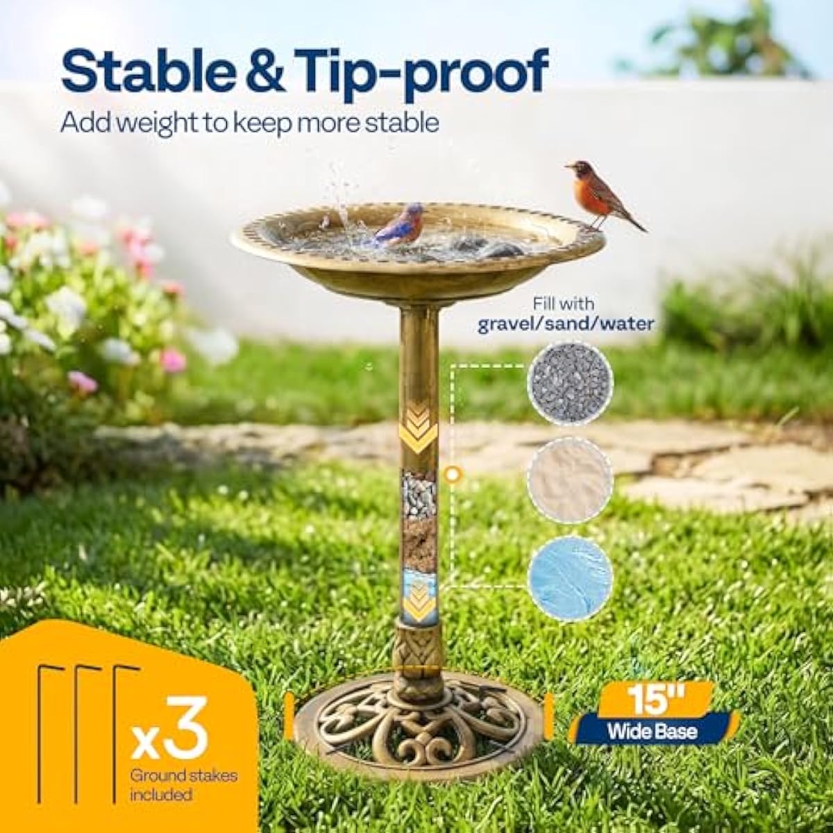 VIVOHOME Bird Bath for Outside, Polyresin Pedestal Bird Baths for Outdoor, Garden, 28 Inch Height Weather-Resistant Birdbaths with 20" Bowl, Copper