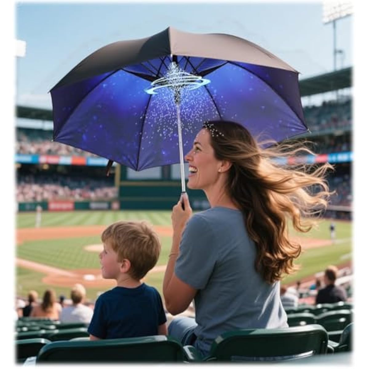 Umbrella with Fan and Mist Spray, 2025 upgraded UV Blocking Umbrella with Fan and Mister for Summer outdoor activities