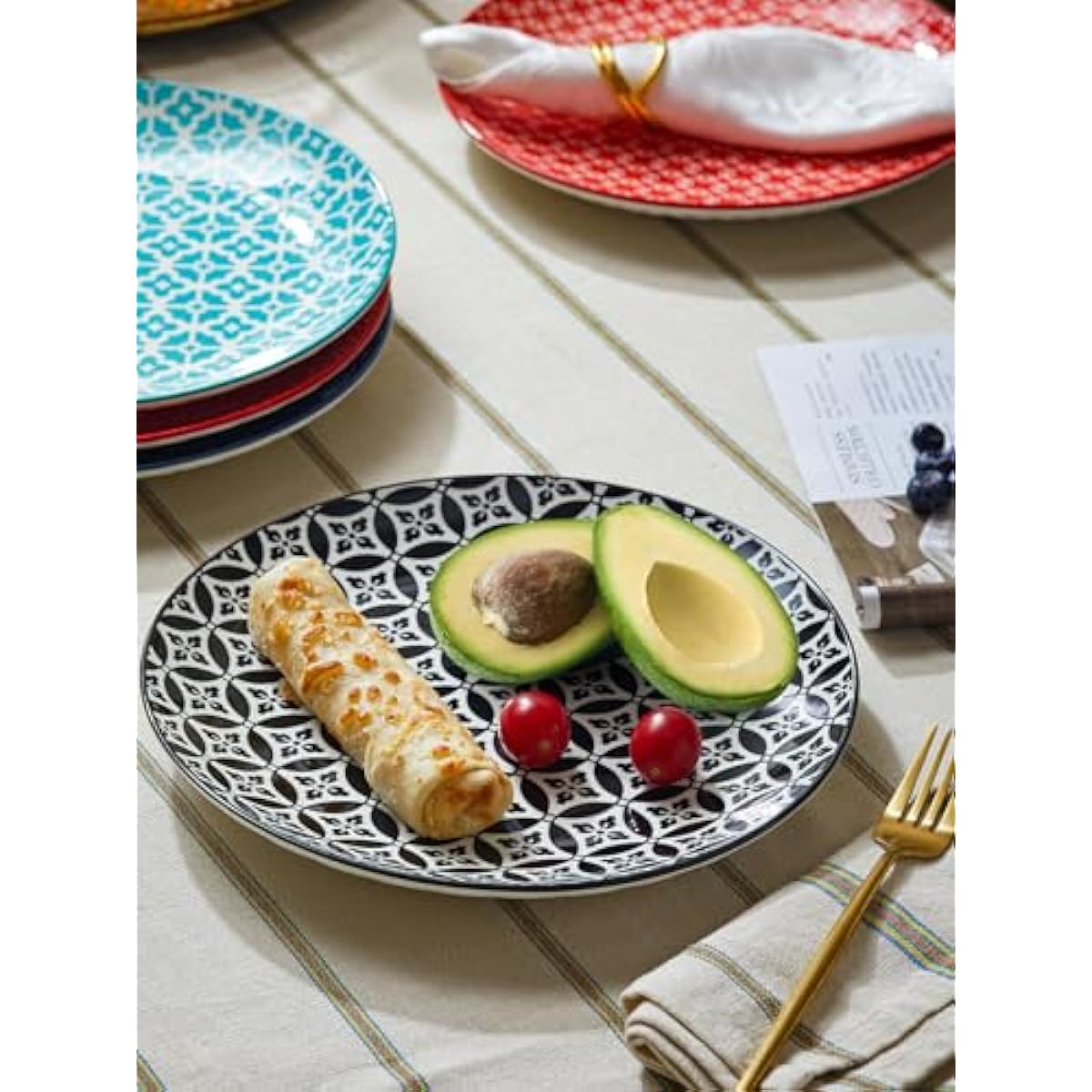 DOWAN 8.5" Salad Plates Set of 6, Ceramic Dessert Plate for Appetizer, Sushi, Microwave, Oven & Dishwasher Safe, Colorful Design Perfect for Party, Wedding, Birthday, Mothers Day Gifts
