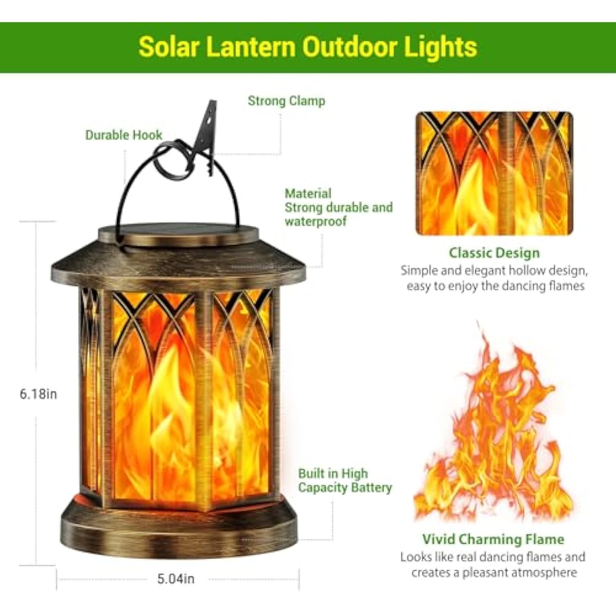 KOOPER 4 Pack Solar Lanterns Outdoor Waterproof, Upgraded Flickering Flame Solar Lantern Lights, Auto On/Off Lanterns Decorative Outdoor, Outdoor Hanging Lantern for Yard Garden Table Decor (Bronze )