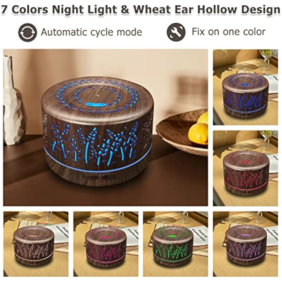 Diffusers for Essential Oils Large Room 600ml,Essential Oil Diffusers for Home with R/C,Cool Mist Humidifier,7 Colors Lights & 3 Mist Mode Waterless Auto Off for Office