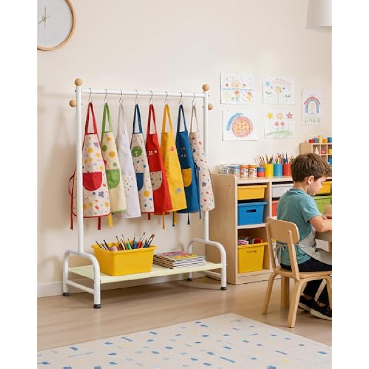 Clothes Rack - Sturdy Metal Kids Clothing Rack with Bottom Storage Shelf & Adjustable Feet, Dress Up Storage for Toddler's Bedrooms, Nurseries, Playrooms, 31" x 12.5" x 47.8", White