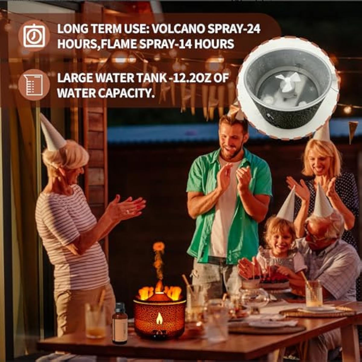 BOHOFAM Aroma Essential Oil Diffuser 360 ML,Volcano and Flame Diffuser/Humidifier,give1.76 oz Hotel Collection Essential Oils,Blue/red Light Selection,Diffusers for Home,Large Room(Black Cracks)