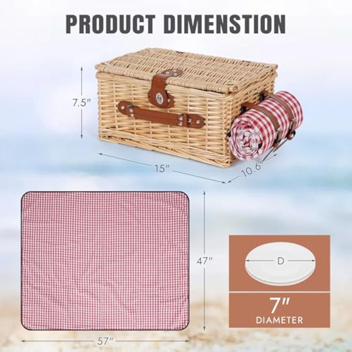 HappyPicnic Picnic Basket Set for 2 - Wicker Picnic Basket with Waterproof Blanket & Insulated Liner, Large Handmade Willow Hamper with Cutlery Kit for Outdoor, Picnic, Camping, Party, Holidays (Red)