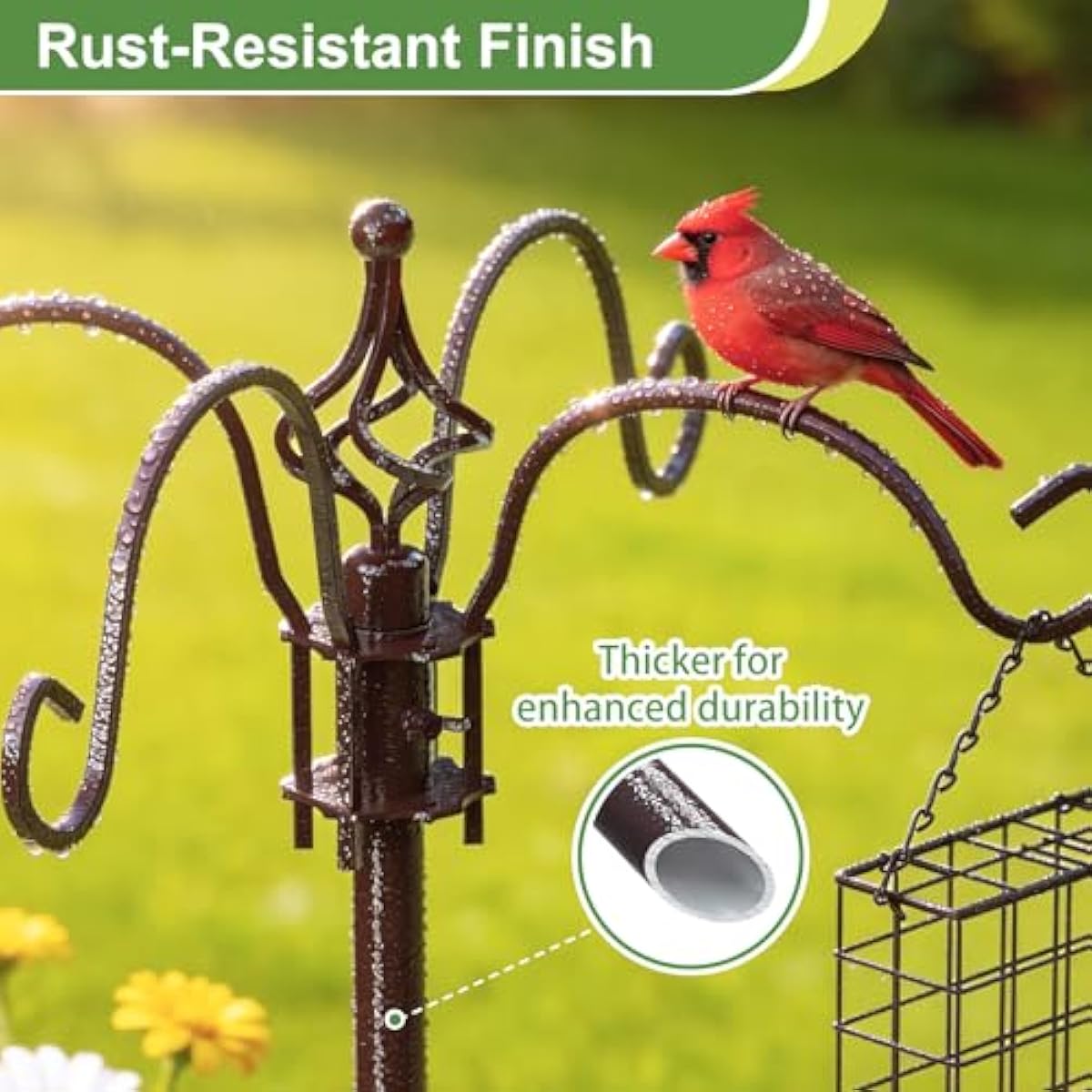 94" Bird Feeding Station Kit with Metal Squirrel Baffle, Heavy Duty Metal Bird Feeding Station with Seed Tray＆Mesh Basket, Easy Assembly Ground Mounted Bird Feeder Pole for Garden Yard Outdoor