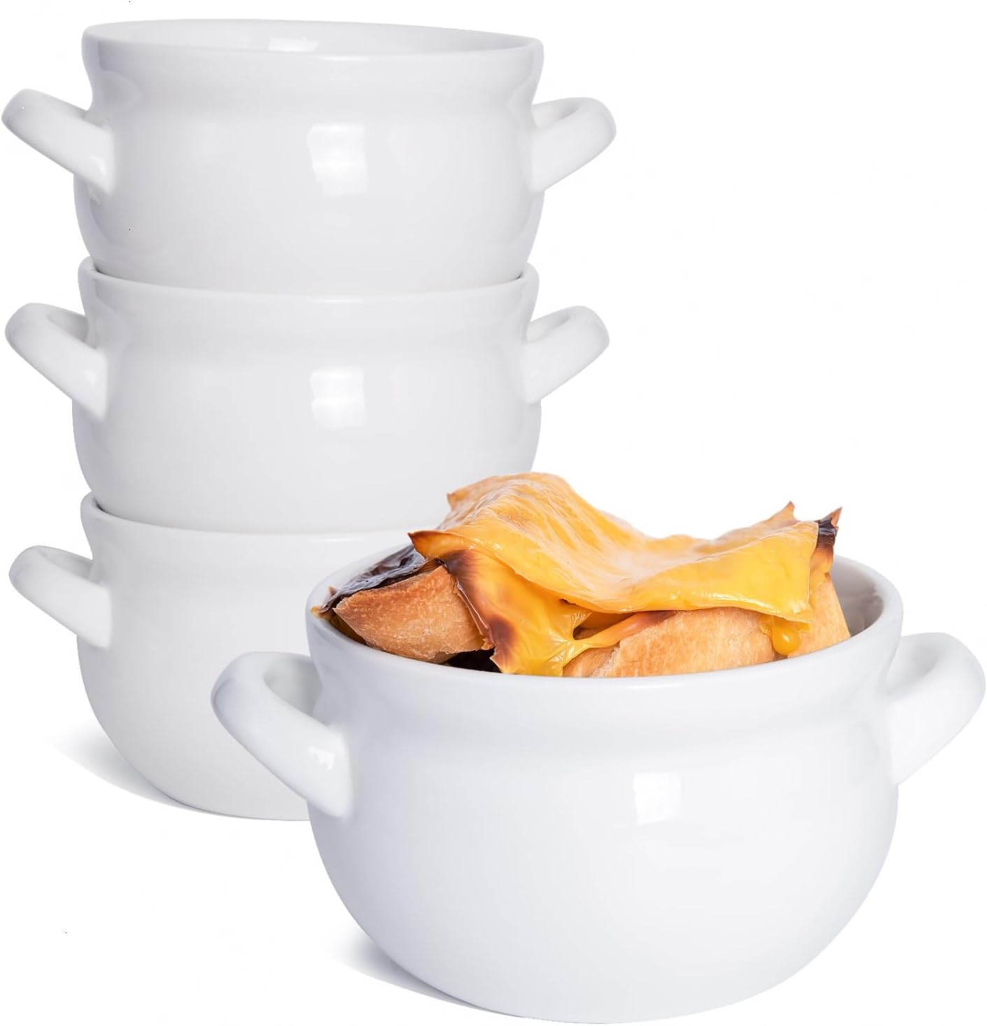 French Onion Soup Bowls with Handles, 16 Oz Ceramic Soup Serving Bowl Crocks - Oven Safe Bowls for Chili, Beef Stew, Cereal, Pot Pies, Set of 4